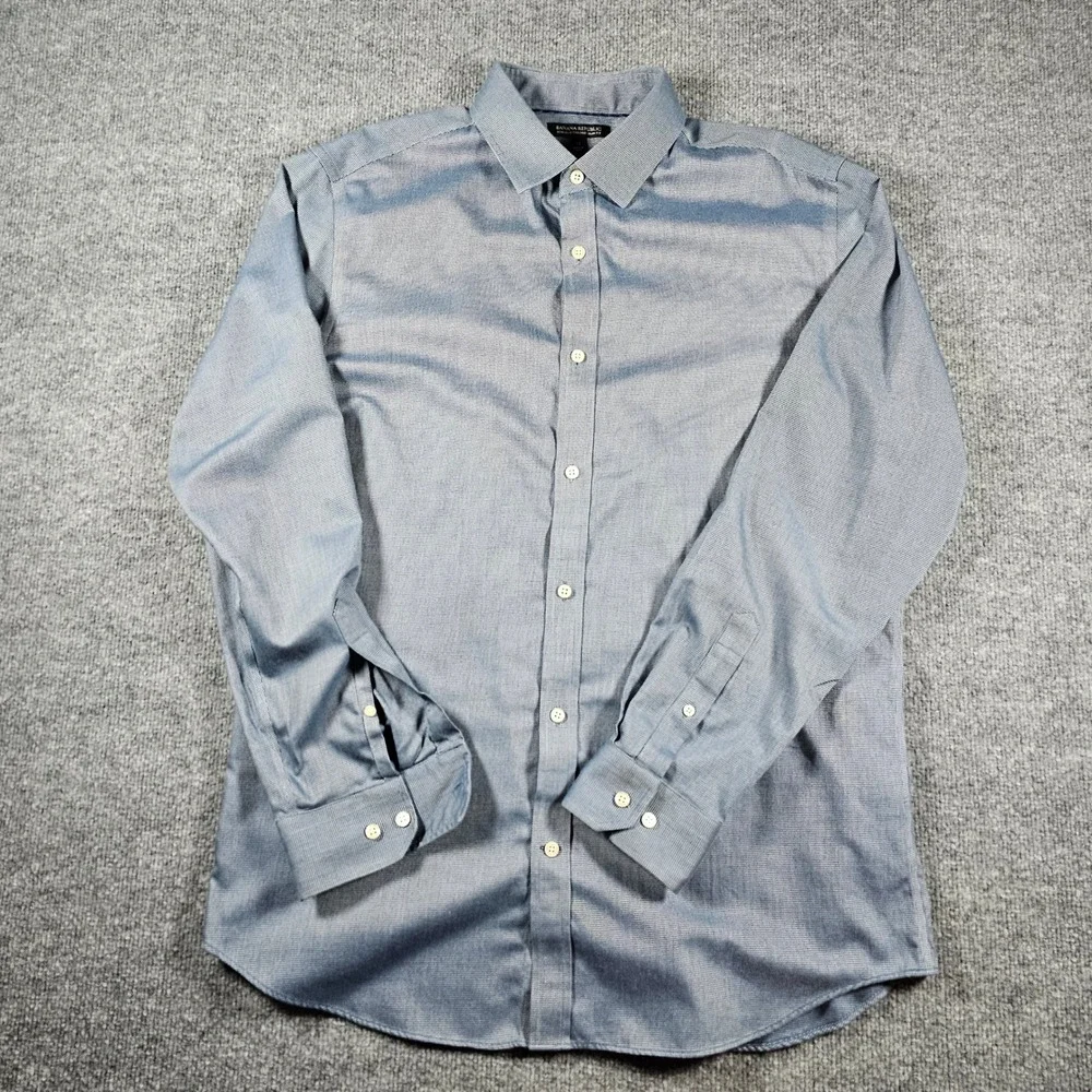 Banana Republic Mens XL Blue No-Iron Tailored Slim Fit Micro Pattern Dress Shirt